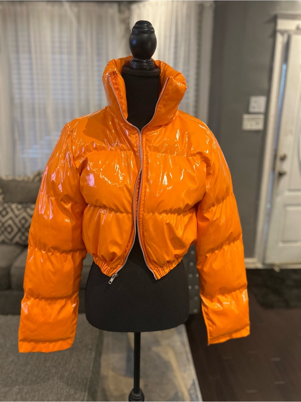 Orange Quilted Cropped Puffer Jacket - Unbranded